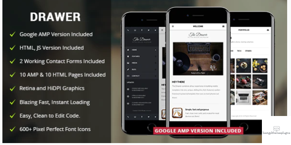 drawer mobile google AMP template