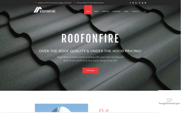 RoofOnFire Roofing Company Responsive WordPress Theme