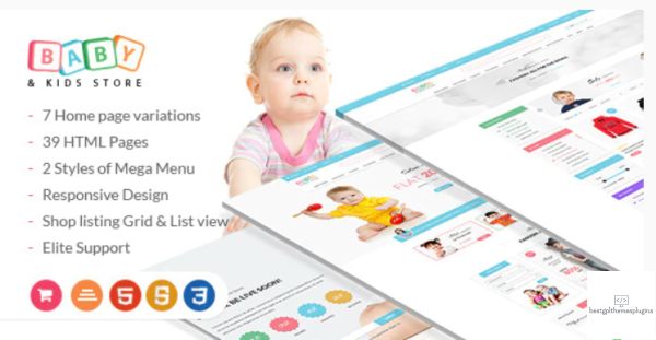 Baby Kids Store eCommerce HTML Template with RTL Package