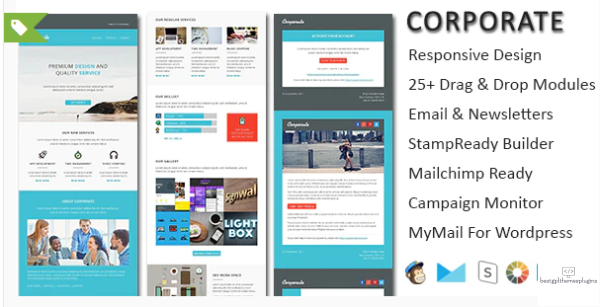 Corporate responsive email newsletter templates with online Stampready Mailchimp Builders Access