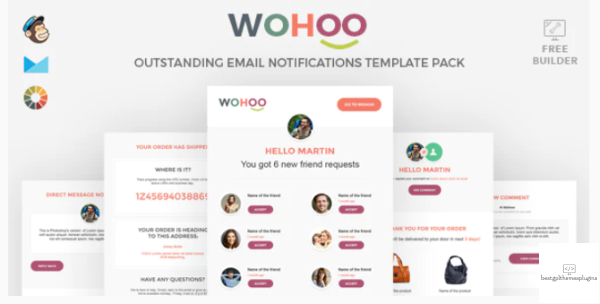 WOHOO Beautiful Email Notifications Template 15 Modules Mailchimp CampaignMoniter Builder