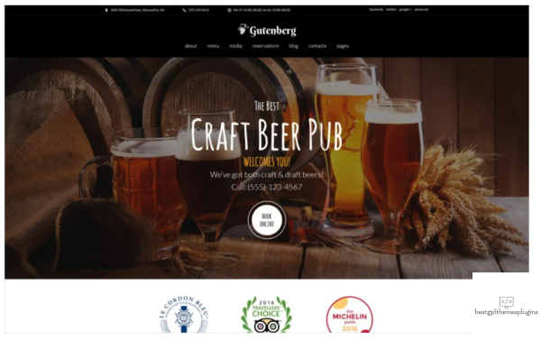 GutenBerg Beer Pub and Brewery WordPress Theme