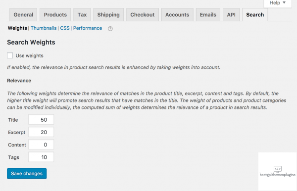 product search settings