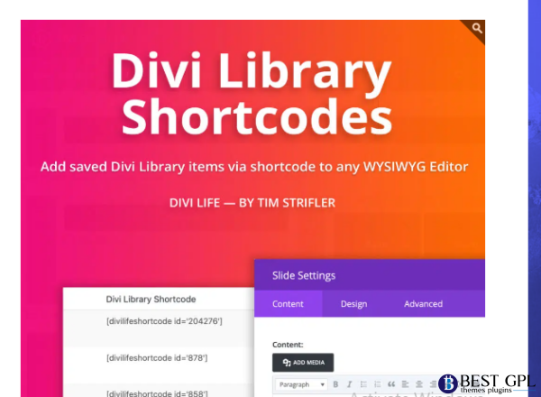 Divi Library Shortcodes Wordpress plugin with original license key Activation for lifetime