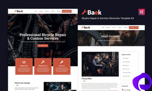 Baek Bicycle Repair and Service Elementor Template Kit