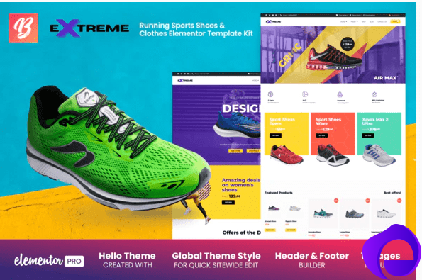 Extreme Running Sports Shoes Clothes Elementor Template Kit