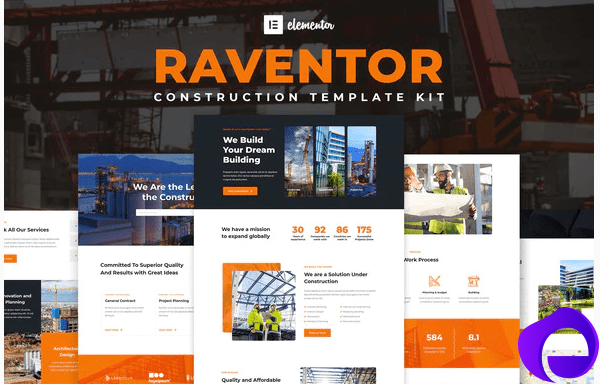 Raventor Construction Architecture Elementor Template Kit