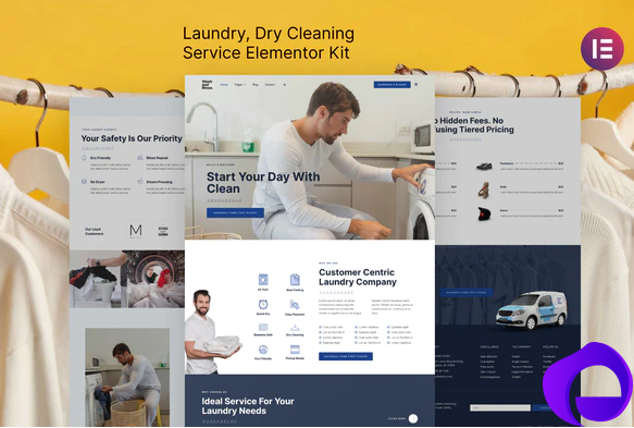 Wash Rinse – Laundry Dry Cleaning Service Elementor Template Kit 1