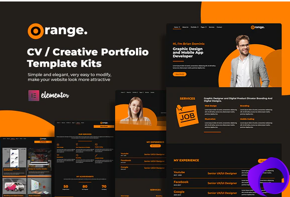 Orange CVCreative Portfolio Elementor Template Kits