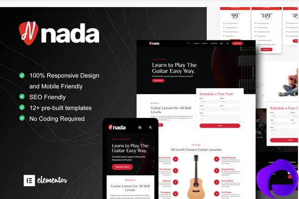 Nada Guitar Lessons Courses Elementor Template Kit