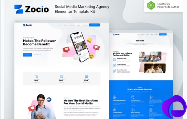 Zocio – Social Media Marketing Agency Elementor Template Kit