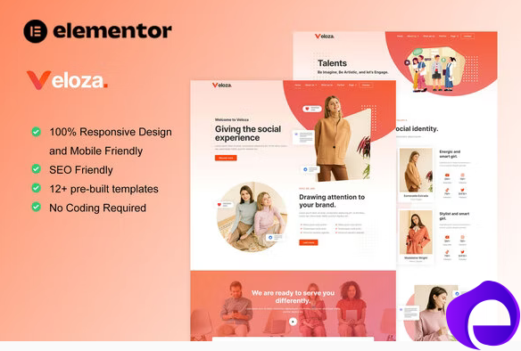 Veloza Influencer Talent Agency Elementor Template Kit