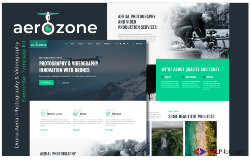 Aerozone – Drone Aerial Photography & Videography Elementor Pro Template Kits(m)