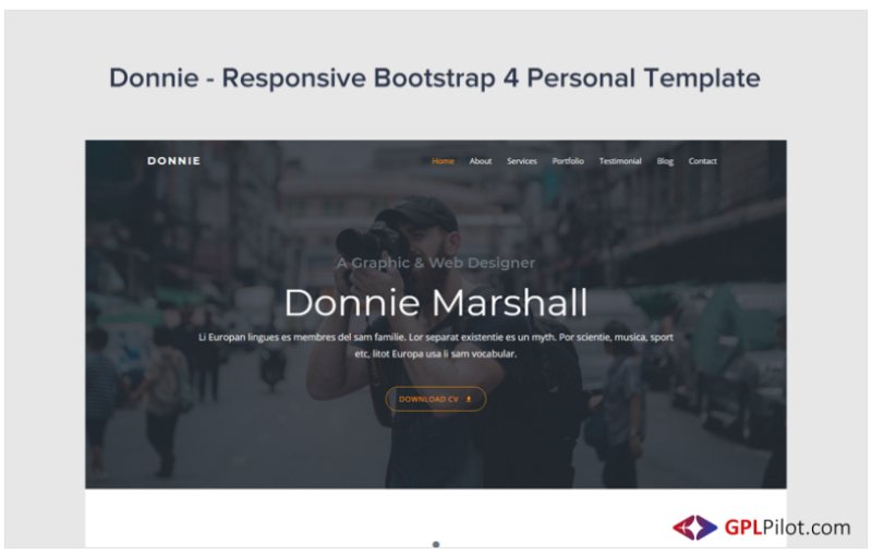 Donnie - Bootstrap 4 Personal Landing Page Template