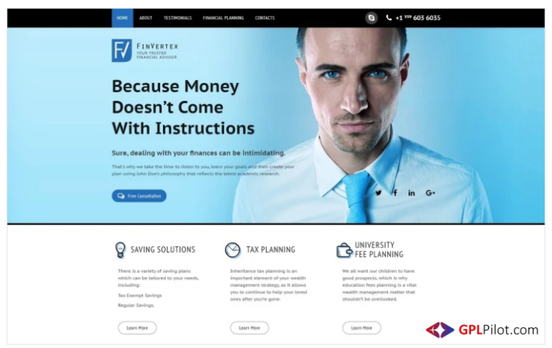 FinVertex - Financial Advisor Responsive HTML Landing Page Template