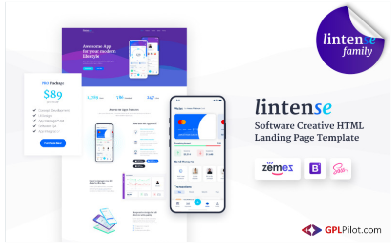 Lintense Mobile App - Software Creative HTML Landing Page Template