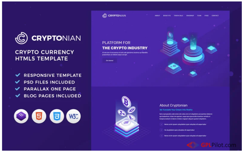 Cryptonian - ICO, Bitcoin And Cryptocurrency HTML Template