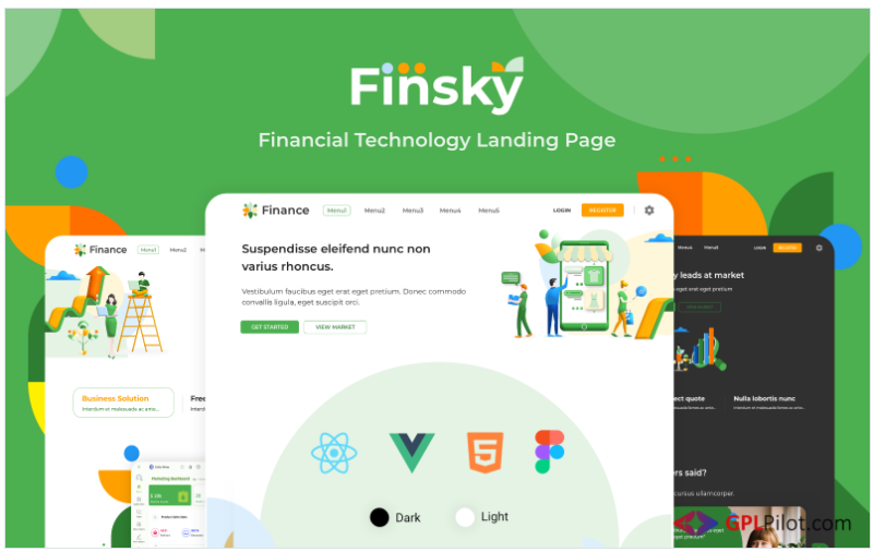 Finsky - HTML React Vue and Figma Financial App Landing Page Template