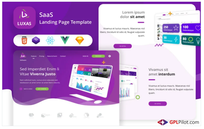 Luxas - HTML React Vue Sketch IT and SaaS Landing Page Template