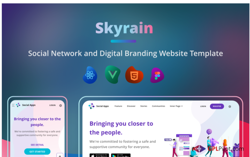 Skyrain - Social Network and Digital Branding HTML React Vue and Figma Template