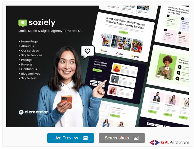Soziely | Social Media & Digital Marketing Agency Elementor Template Kit 1 Soziely | Social Media & Digital Marketing Agency Elementor Template Kit