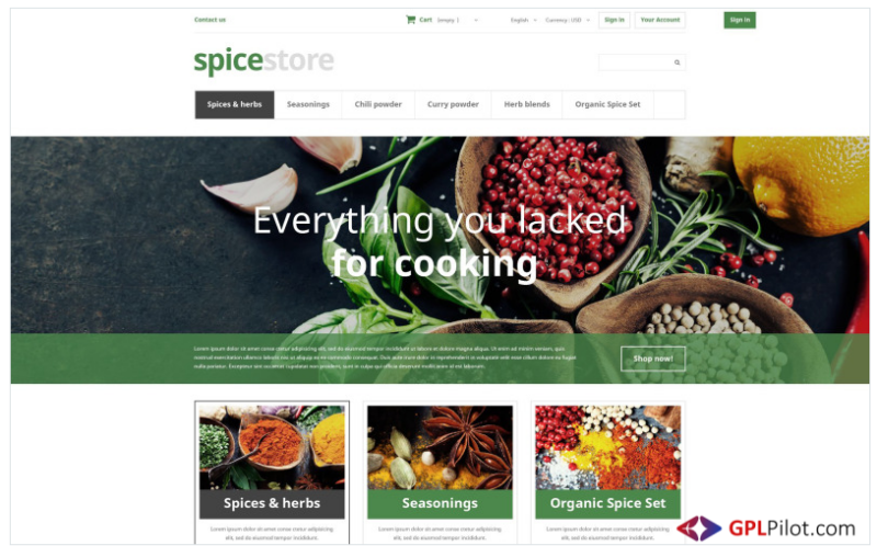 clean ecommerce store spicy flavour shop cook pepper salt powder blend cinnamon dried herbs PrestaShop Theme