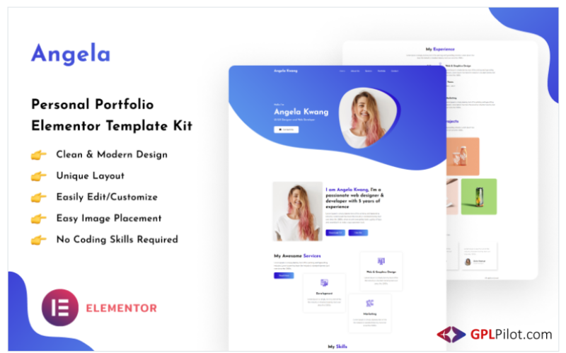 Angela - Personal Portfolio Elementor Template Kit