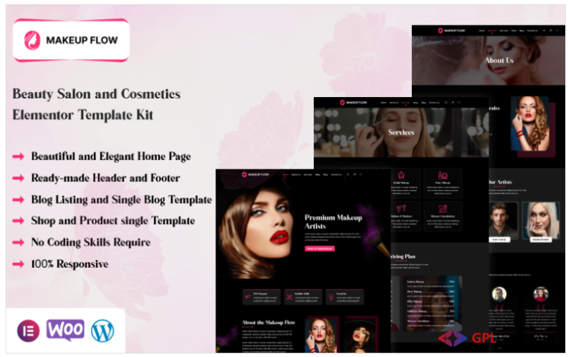 Makeup Flow - Beauty Salon and Cosmetics Elementor Template Kit