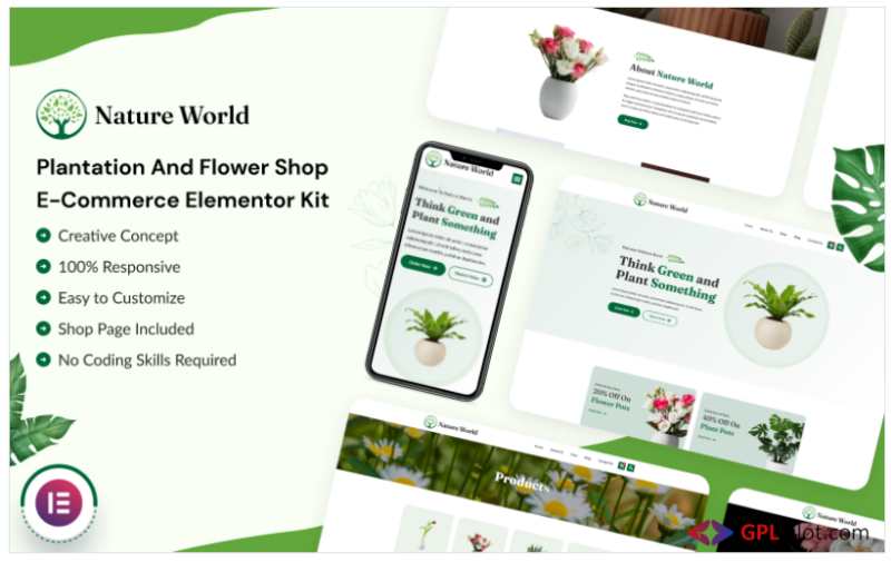 Nature World - Plantation and Flower Shop E-commerce Elementor Kit