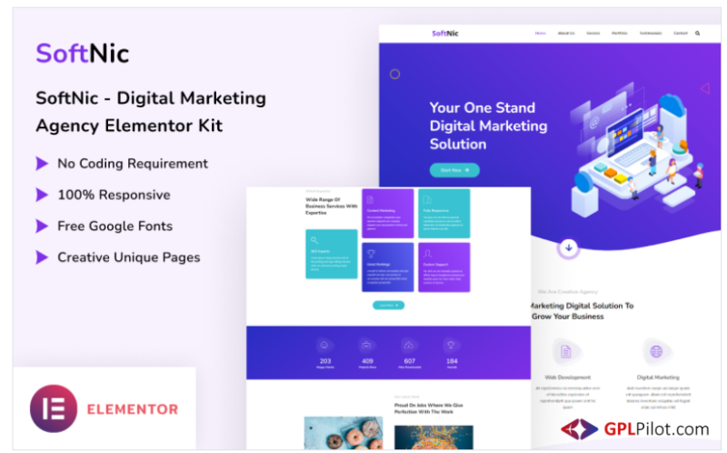 Softnic - Digital Marketing Agency Elementor Template Kit