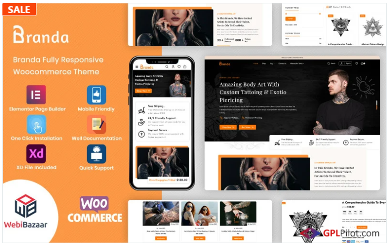 Branda - Tattoo Artist & Hair Salon WooCommerce Template