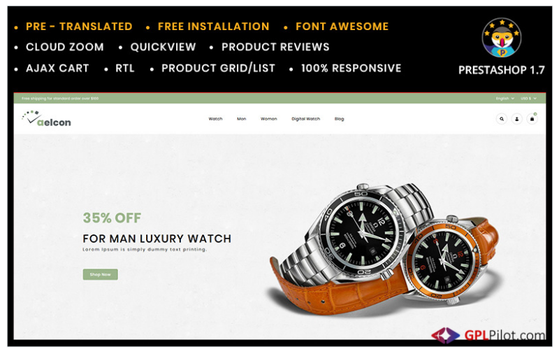 Aelcon Fashion and watch Stores PrestaShop Theme