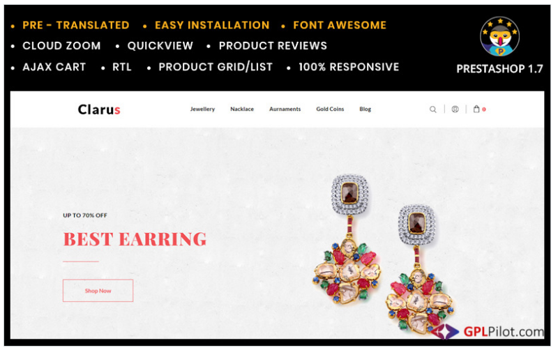 Clarus Jewelry Shop Prestashop Template