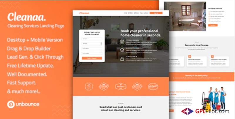 Cleanaa — Cleaning Services Unbounce Landing Page Template