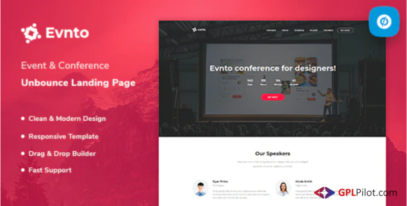 Evnto - Event & Conference Unbounce Landing Page Template