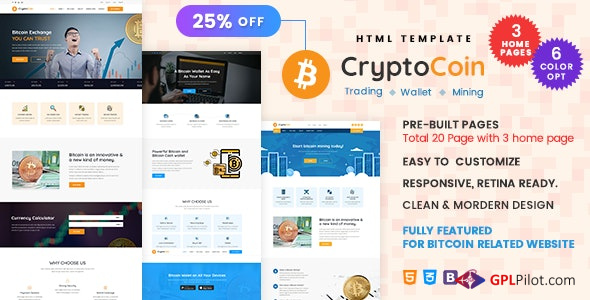 CryptoCoin - Bitcoin Crypto Currency Wallet and Mining Template 1 CryptoCoin - Bitcoin Crypto Currency Wallet and Mining Template