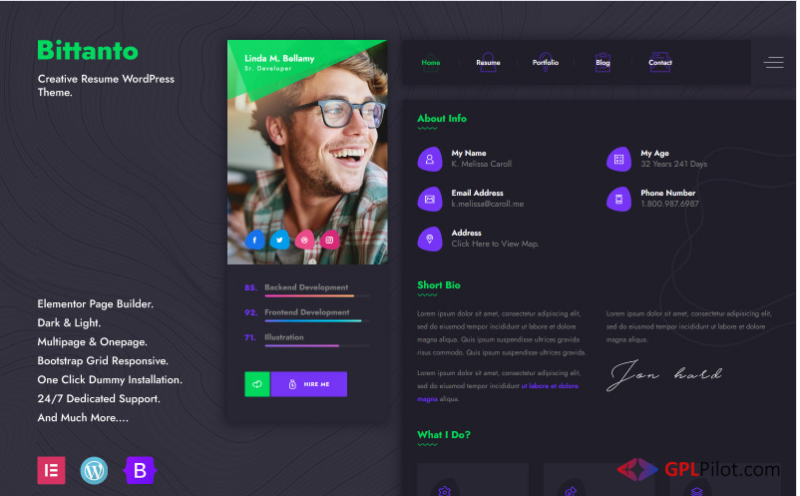 Bittanto - Creative Resume WordPress Theme