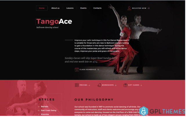 TangoAce – Dance Studio Website Template