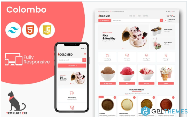 Colombo – Ice Cream Store | Multipurpose eCommerce Website HTML/Tailwind CSS Template