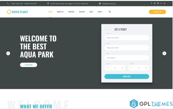 Water Planet – Amusement Park Creative Multipage HTML Website Template