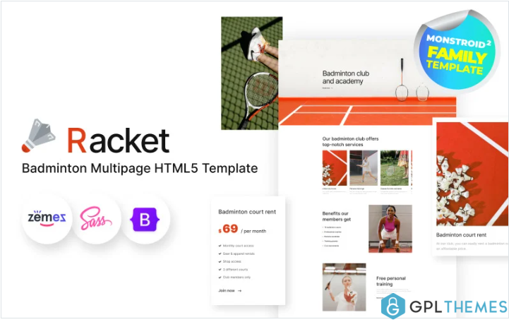Racket – Sport Club, Badminton HTML5 Website Template