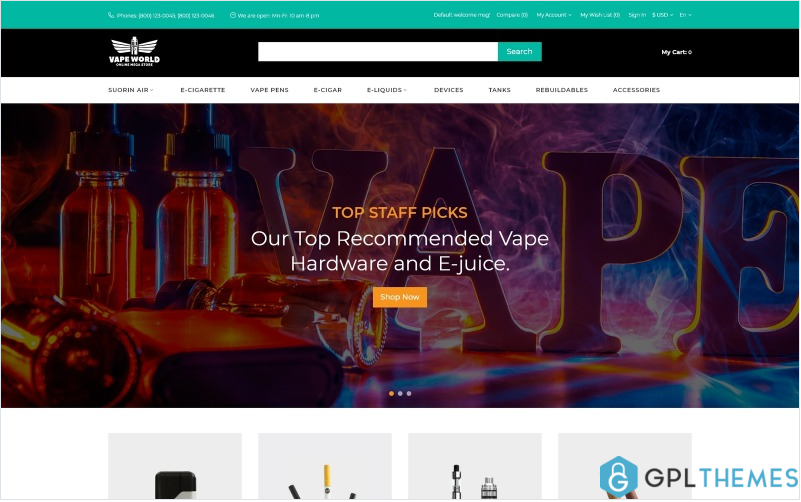 Vape World – E-Cigars Responsive Fancy OpenCart Template