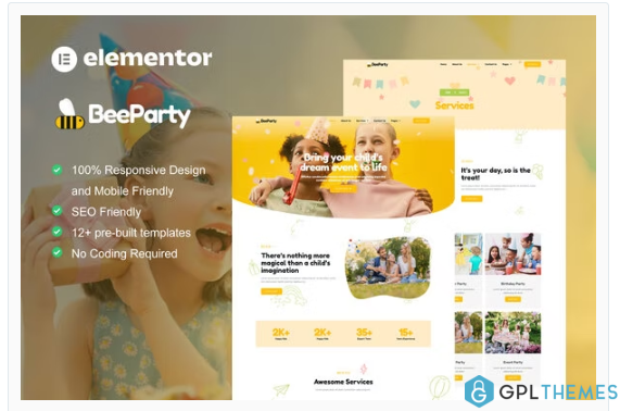 BeeParty – Kids Party Planner Elementor Template Kit