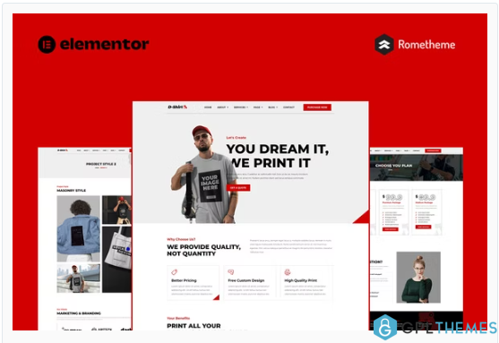 D-Shirt – T Shirt Design & Printing Elementor Pro Full Site Template Kit