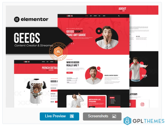 Geegs – Content Creator & Streamer Elementor Template Kit