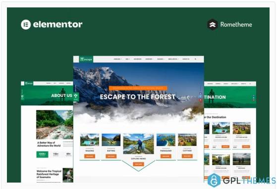 Escape – Forest Travel Adventure Elementor Pro Full Site Template Kit