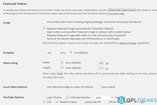 featured video settings