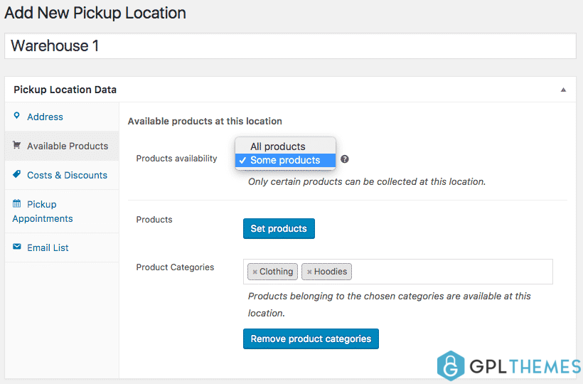 woocommerce local pickup plus add location products
