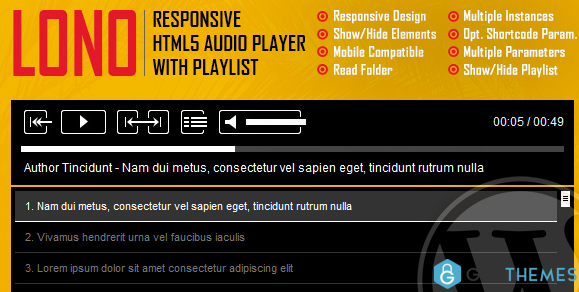 Lono Responsive HTML5 Audio Player With Playlist