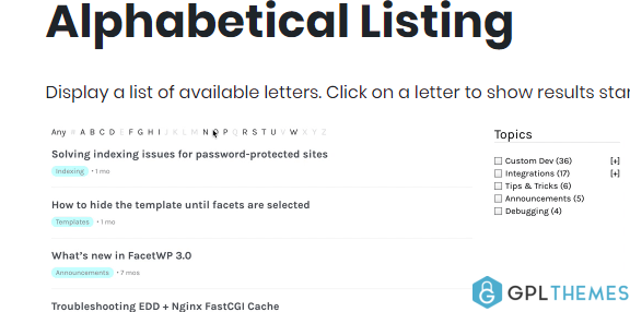 FacetWP Alphabetical Listing